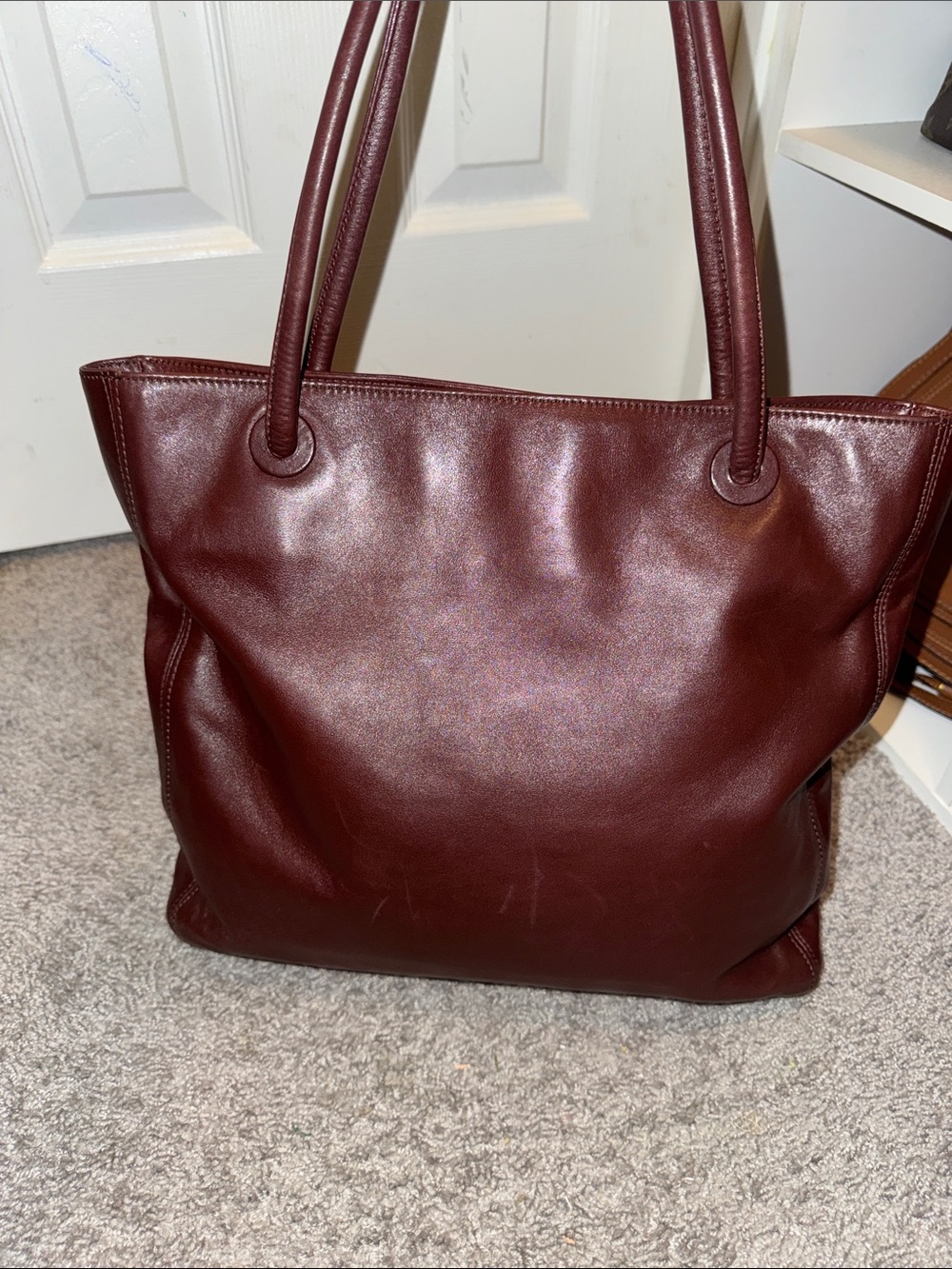 CHANEL Brown/Burgundy Leather Timeless Tote with Stitched CC Logo - Picture 3 of 9